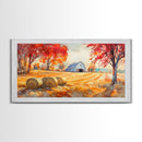 Rustic Autumn Farmhouse Scene Framed Canvas Print Fall Country Landscape with Barn Seasonal Wall Art Farmhouse Decor Holiday Gift 2024