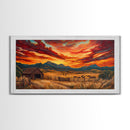 Sunset Ranch Framed Canvas Print Western Farmhouse Landscape Autumn Wall Art Large Fall Country Home Decor Above Sofa Art Piece