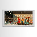 Christmas Window Shopping Scene Framed Canvas Print, Nostalgic Winter Holiday Wall Art Decor, Best Christmas Gift Idea, City Christmas Decor