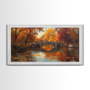 Scenic Autumn Bridge Framed Canvas Print, Cozy Fall Landscape Wall Art, Country Farmhouse Autumn Decor, Best Seasonal Gift Idea