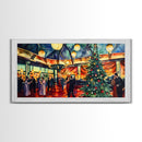 Elegant ballroom Christmas tree with dancing couples, framed canvas print vibrant holiday party decor perfect seasonal wall art