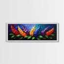 Large Wildflower Painting on Navy Blue Background, Canvas Print, 3D Appearance, Minimalist / Boho Farmhouse Decor
