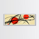Sun Streaks - 3 Red Suns with Black Streams, Framed Canvas Print, MCM Style Geometric Abstract Wall Art