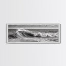 Subdued Black and White Ocean Photography Style Print, Panoramic Wall Art, Wood Framed Canvas Art, Seascapes, Nautical Decor