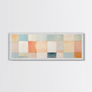 MCM Style Abstract Square, Framed Canvas Print, Mid-Century Modern Wall Art, Pastel Colors, Large Horizontal Wall Art Print