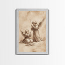Guardian Angel Wall Art, Angel Painting, Canvas Print, Angel Decor, Angelic Wall Art, Cute Cherub Angel Sketch Art