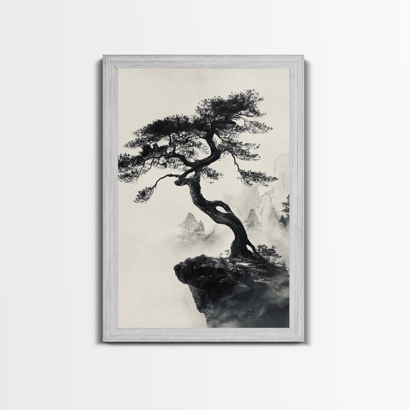 bonsai tree artwork Bonzai Tree on a Cliff Wabi Sabi Painting Print, Wood Framed Wall Art, Bonzai Tree Art, Japanese Style Artwork