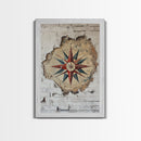 The Compass Rose Behind The Wall Framed Canvas Print, Beach Wall Decor, Travel Decor, Vacation Gift Idea
