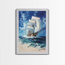 Schooner off the coast of Tripoli, Framed Canvas Print, nautical Decor, Victorian Pirate Art