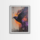 Purple Phoenix Painting Print, Framed Canvas Art, Grunge Decor, Punk Art, Wood Frame Canvas, Home Decor, Office Art
