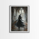 Witchy Decor Framed Canvas Print, Dark Academia, Witch Painting Print, Gothic Decor, Moody Witch Oil Painting, Halloween Art