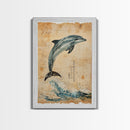 Wabi Sabi Dolphin Print, Framed Canvas Print, Dolphain Painting, Dolphin Print, Nautical Decor, Dolphin Art, Boho Style Minimalist Art