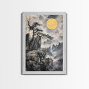 Wabi Sabi Landscape Painting Print - Japanese Style Decor - Japanese Style Art - Bonzai Tree Under a Full Moon