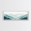 Indigo and Emerald Green Blue Ridge Mountains, Framed Canvas Print, Panoramic Home Decor, Horizontal Art, Mountain Landscape Painting