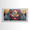 Abstract Textile Pattern Framed Canvas Print, Retro Wall Art, Scenic Decor, Statement Piece, Accent Piece Wall Art, Above Mantle Art