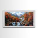 Waterfall In The Forest, Framed Canvas Print, Ready To Hang Art, Wood Frame, Landscape Oil Painting, Mountain Painting, Forest Painting