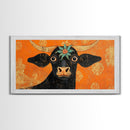Abstract Wide Eyed Cow, Funny Art, Framed Canvas Print, Chicano Wall Art, Mexican Style Art, Farmhouse Decor, Cow Painting, Cow Print