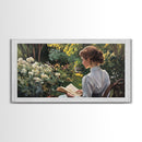 Victorian Oil Painting Print of a Woman In The Garden, Framed Canvas Print, Ready To Hang Art, Woman in Garden Painting Wall Art