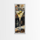 Realistic Martini Glass with Olives, Classic Cocktail Art, Bar Scene Canvas Print, Retro Kitchen Decor, Olive Martini Painting