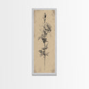 Black and White Sketch of a Rose, Framed Canvas Print, Narrow Art, Tall Skinny Art, Flower Painting, Paint of a Rose, Floral Prints