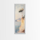 Victorian Landscape Oil Painting Print, Tall Skinny Wall Art, Coastal Painting, Coastal Landscape Art, Italian Seaside Painting, Narrow Wall Art