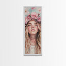 Floral Goddess Portrait Canvas Print Cherry Blossom Painting Feminine Art Bedroom Decor Light Pink Vertical Artwork Boho