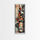 Urban Graffiti Canvas Print with Orange and Teal Accents, Long Narrow Wall Art for Contemporary Home or Living Room Decor