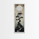 Mystical Moon and Bonsai Canvas Print Zen Wall Art Serene Wabi Sabi Decor Minimalist Nature Artwork Vertical Framed Artwork