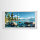 Lake Tahoe Landscape Canvas Print Rustic Wall Art Coastal Nature Scene Above Bed Artwork Living Room Decor Panoramic Painting