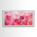Watercolor Hearts Canvas Print, Romantic Light Pink Wall Art, Feminine Cottagecore Decor, Rustic Artwork Gift Idea, Original Painting