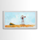 Rustic Windmill Framed Canvas Print Perfect Above Sofa Farmhouse Art Panoramic Artwork Wabi Sabi Inspired Bedroom Horizontal Wall Art