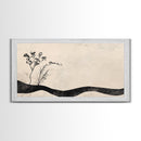 Minimalist Nature Framed Canvas Print, Wabi Sabi Wall Art Above Sofa Decor, Rustic Botanical Artwork Idea Horizontal Bedroom Decor