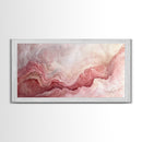 Pink Geode Framed Canvas Print, Light Pink Wall Art Above Bed Decor, Moody Abstract Artwork Gift Idea Minimalist Panoramic Painting