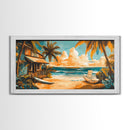 Sunset Surf Shack Canvas Print Nautical Wall Art Coastal Painting Rustic Decor Tropical Landscape Art Extra Wide Art Bedroom Art