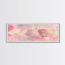 Japanese Fan Inspired Canvas Print, Pink Wall Art with Delicate Oriental Touch, Long Narrow Wall Decor, Modern Cottagecore Aesthetic