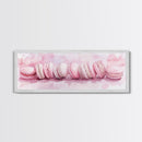Whimsical Macarons Pink Wall Art Framed Canvas Print Extra Wide Horizontal Dessert Painting Food Review Kitchen Art