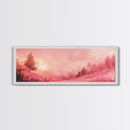 Misty Pink Landscape Canvas Print Forest at Dusk Painting Light Pink Wall Art Smoky Mountain Art Panoramic Art Bedroom Decor Gift