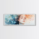 Moody Woman Portrait Framed Canvas Print - Abstract Cherry Blossom Painting, Fall Bedroom Art, Minimalist Wall Decor, Gift Idea For Her