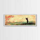 Golf Swing Elegance Framed Canvas Print – Rustic Decor, Golf Art, Panoramic Painting, Horizontal Wall Art, Gift Idea For Him