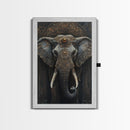 Ornate Elephant Kerala Mural Framed Canvas Print – Ganesh Wall Art, Sacred Geometry Art, Indian Inspired Decor Rustic Living Room Art