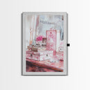 Vintage Vanity Decor Canvas Print, Pink Floral Art, Feminine Bedroom Wall Art, Cottagecore Rustic Aesthetic, Gift Idea, Light Pink Art