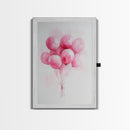 Pink Abstract Balloon Bouquet Framed Canvas Print, Whimsical Party Wall Art Light Pink Decor, Ideal Rustic Bedroom Aesthetic