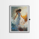 Ethereal Woman with Flowing Dress Framed Canvas Print, Dreamy Goddess Art Perfect as Above Sofa or Romantic Bedroom Wall Decor