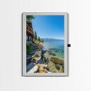 Lakeside Retreat Framed Canvas Print Coastal Landscape Art Nautical Wall Art Living Room Decor Lake Tahoe Art Rustic Decor Seascape Painting