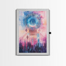 Mystic Sacred Geometry Framed Canvas Print with Bahai Art Elements and Vibrant Pink Blue Abstract, Boho Home Wall Decor
