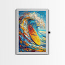 Energetic Surfboard Wave Canvas Print with Bold Abstract Coastal Painting and Nautical Decor for Extra Wide Wall Art Display