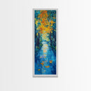 Autumn Reflection, fall painting, birch tree art, mountain painting, rustic wall art, panoramic art, Framed Canvas Print