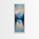 Sunset Mountain, lake Tahoe art, pine tree art, mountain painting, rustic wall art, above couch art, Framed Canvas Print
