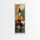 Rustic Lighthouse, Nautical Wall Art, Moody Painting, Coastal Landscape, Seascape Painting, Framed Canvas Print