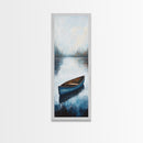 Blue Canoe on Lake, lake Tahoe art, nautical wall art, rustic decor, farmhouse art, framed canvas print, above sofa art